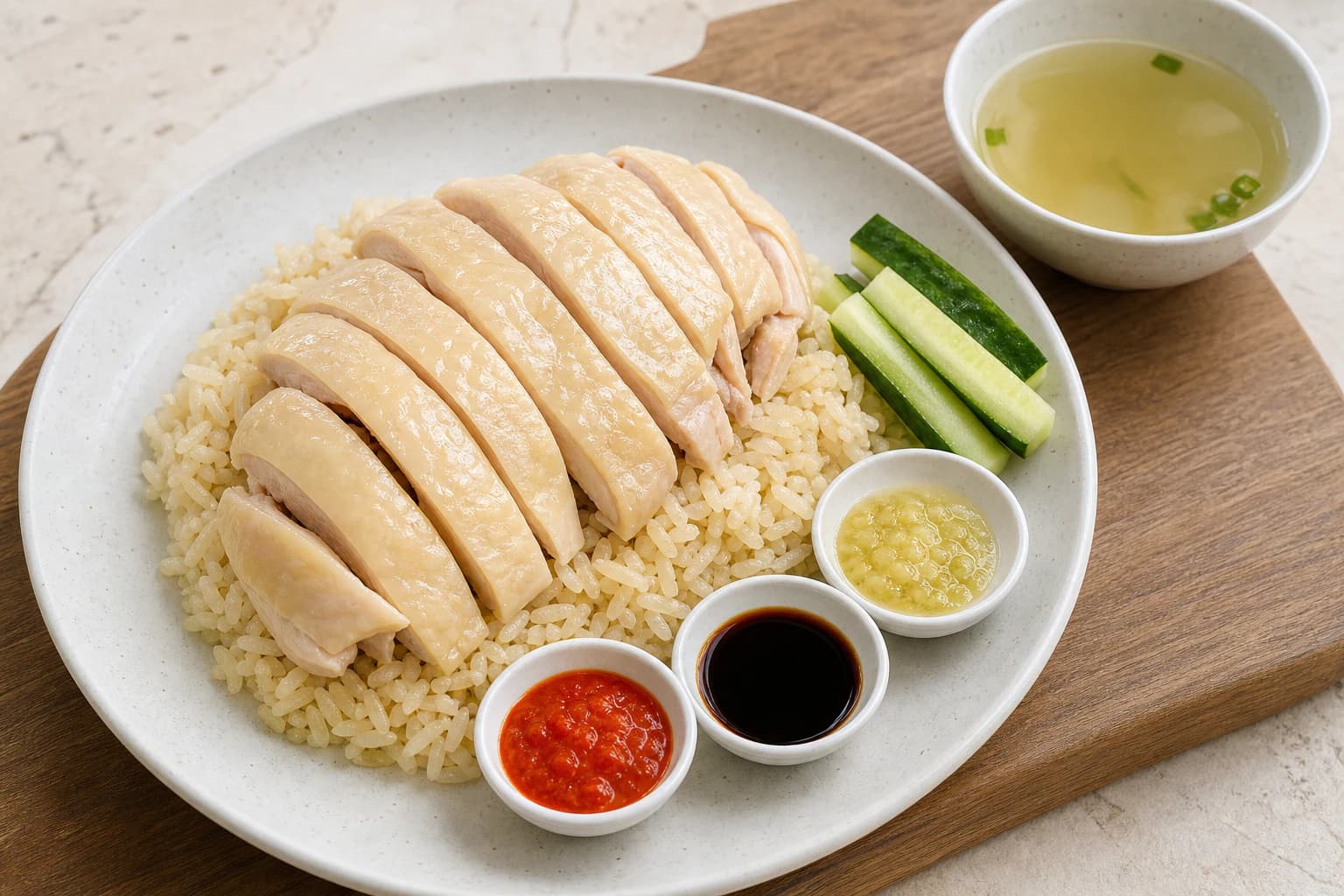 Hainanese Chicken Rice plated dish