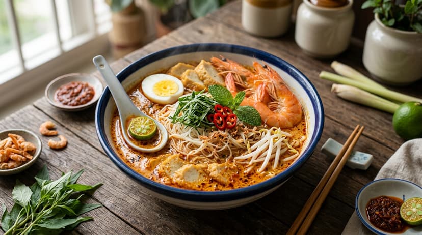 Laksa Lemak finished dish, showing the intended final colour and presentation