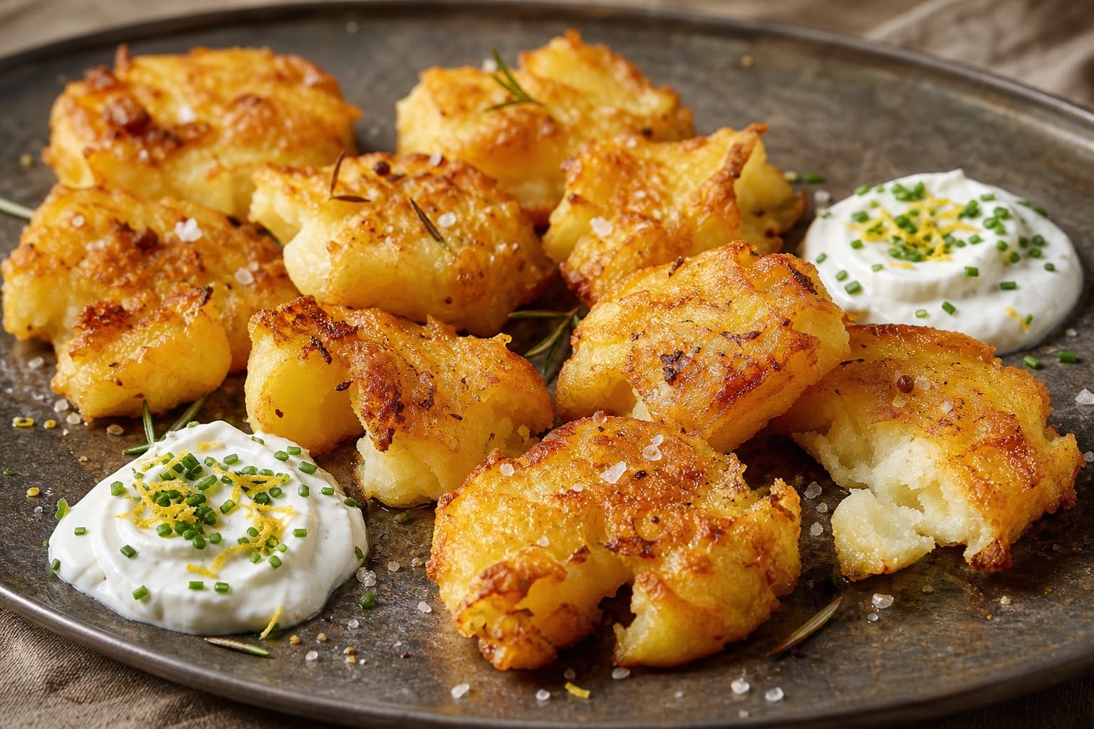 Ultra-Crispy Smashed Potatoes plated dish