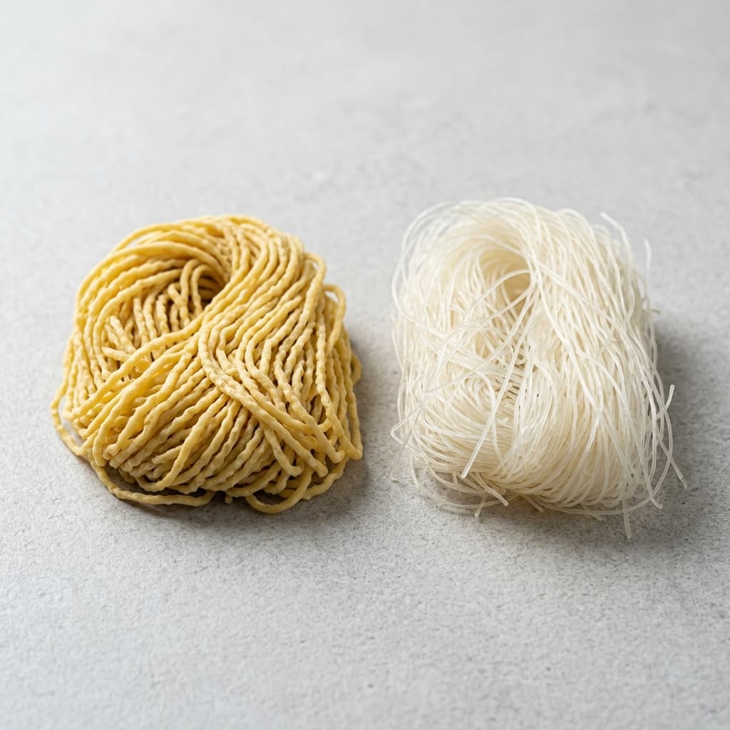 egg noodles or rice vermicelli (mi telur atau bihun) for Bakso