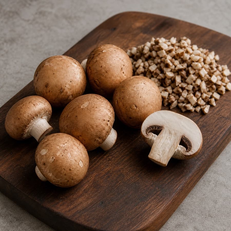 Swiss brown or cremini mushrooms (jamur Swiss brown atau cremini) for Beef Wellington