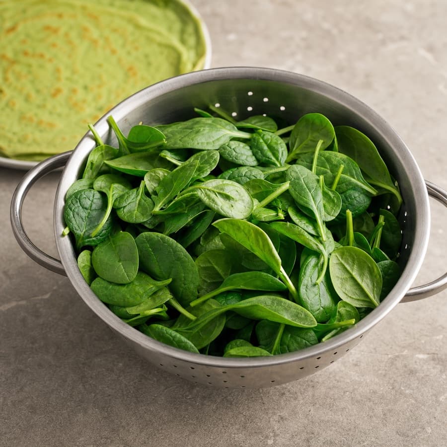 baby spinach (bayam muda) for Beef Wellington