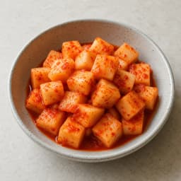 prepared kkakdugi radish kimchi (kimchi lobak kkakdugi siap makan), 300 g, to serve for Easy Gomtang