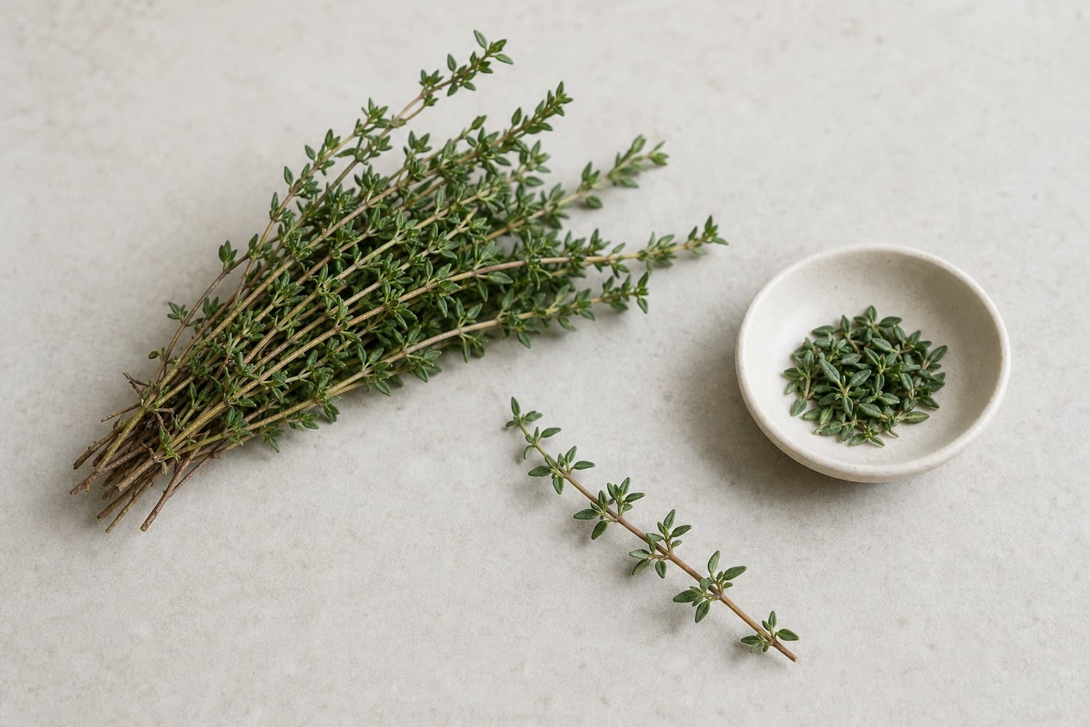 fresh thyme (timi segar) for Bistro Steak & Eggs with Shallot Jus