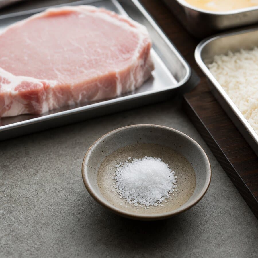 fine sea salt (garam laut halus) for Japanese Pork Tonkatsu