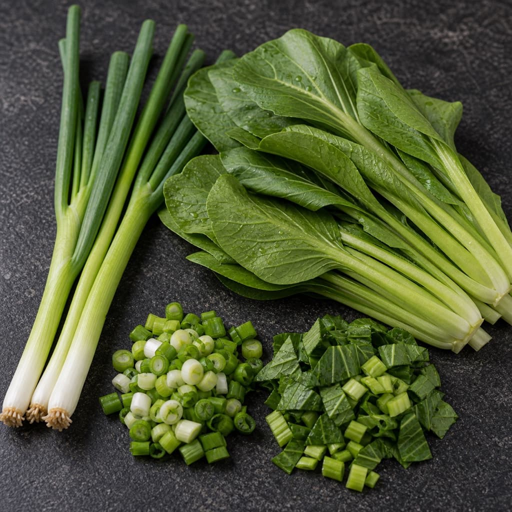 spring onion or Asian greens (daun bawang atau sawi) for Mie Goreng