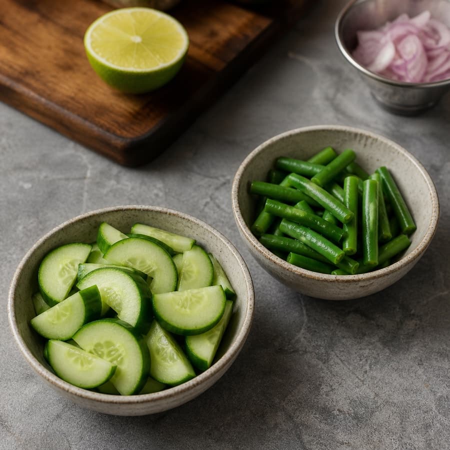 Cucumber or blanched green beans ingredient reference