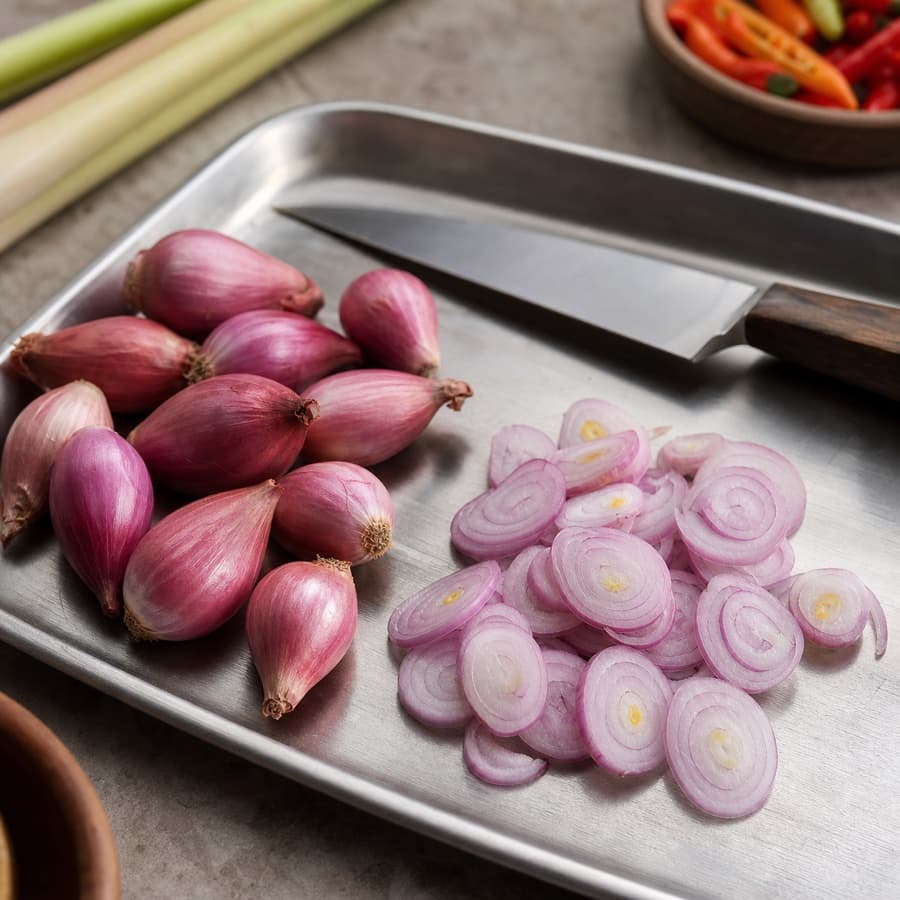 Asian red shallots (bawang merah) for Crispy-Skin Salmon Sambal Matah