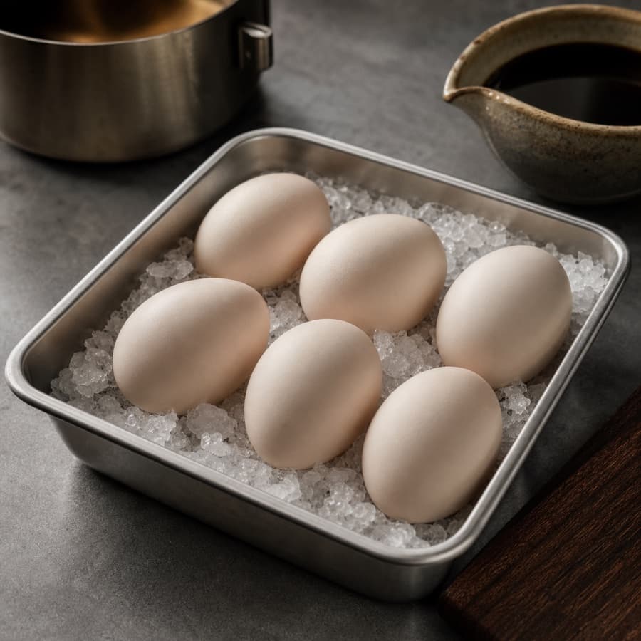 large refrigerated eggs (telur ayam besar dingin) for Tonkotsu Shoyu Ramen
