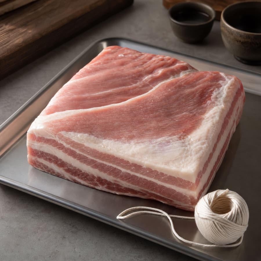 skinless pork belly slab (lembar perut babi tanpa kulit) for Tonkotsu Shoyu Ramen