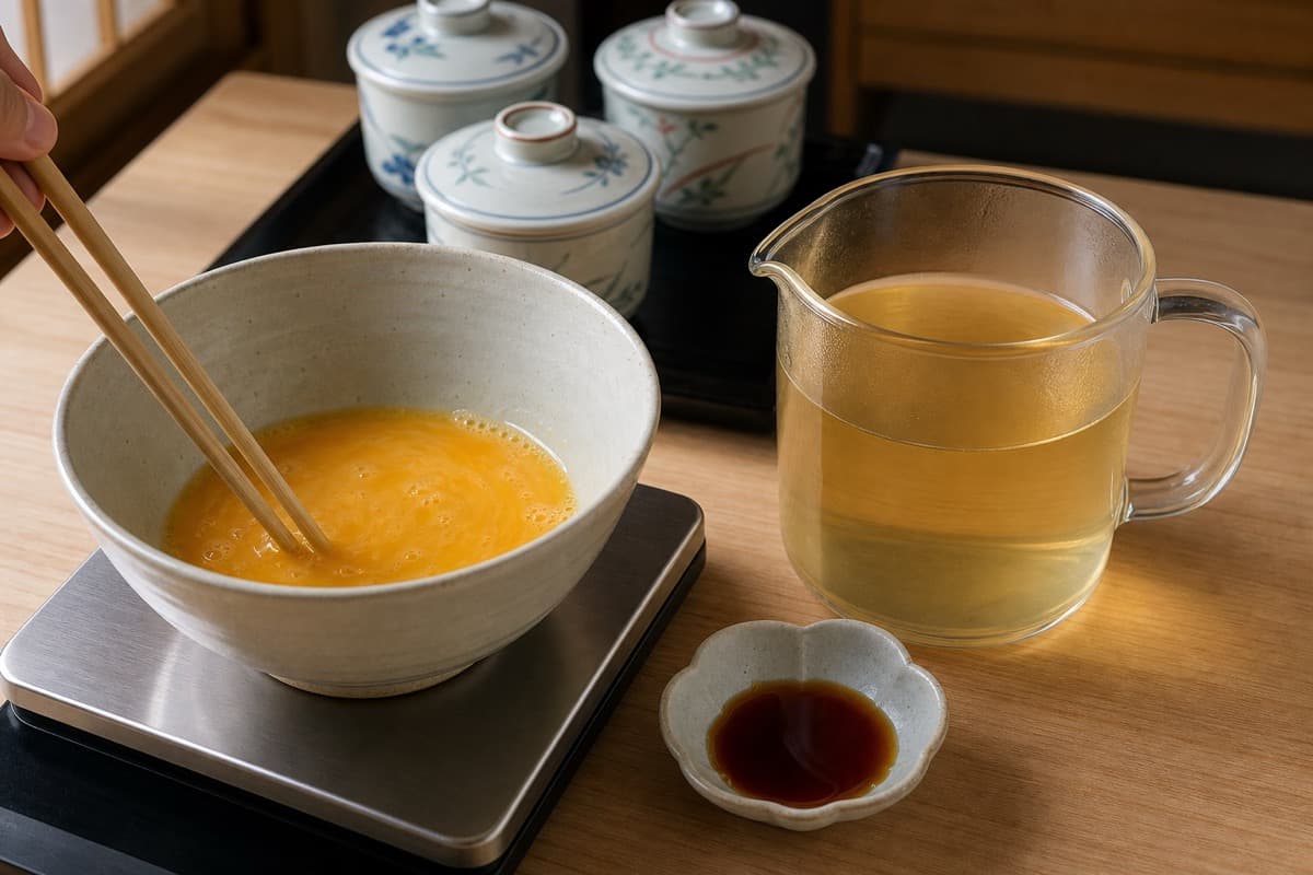 Chawanmushi, stage 3: Weigh the exact one-to-three custard