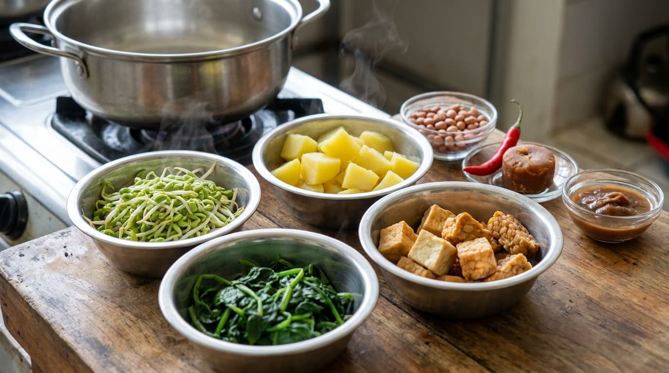 Gado-Gado, stage 1: Cook vegetables and eggs separately