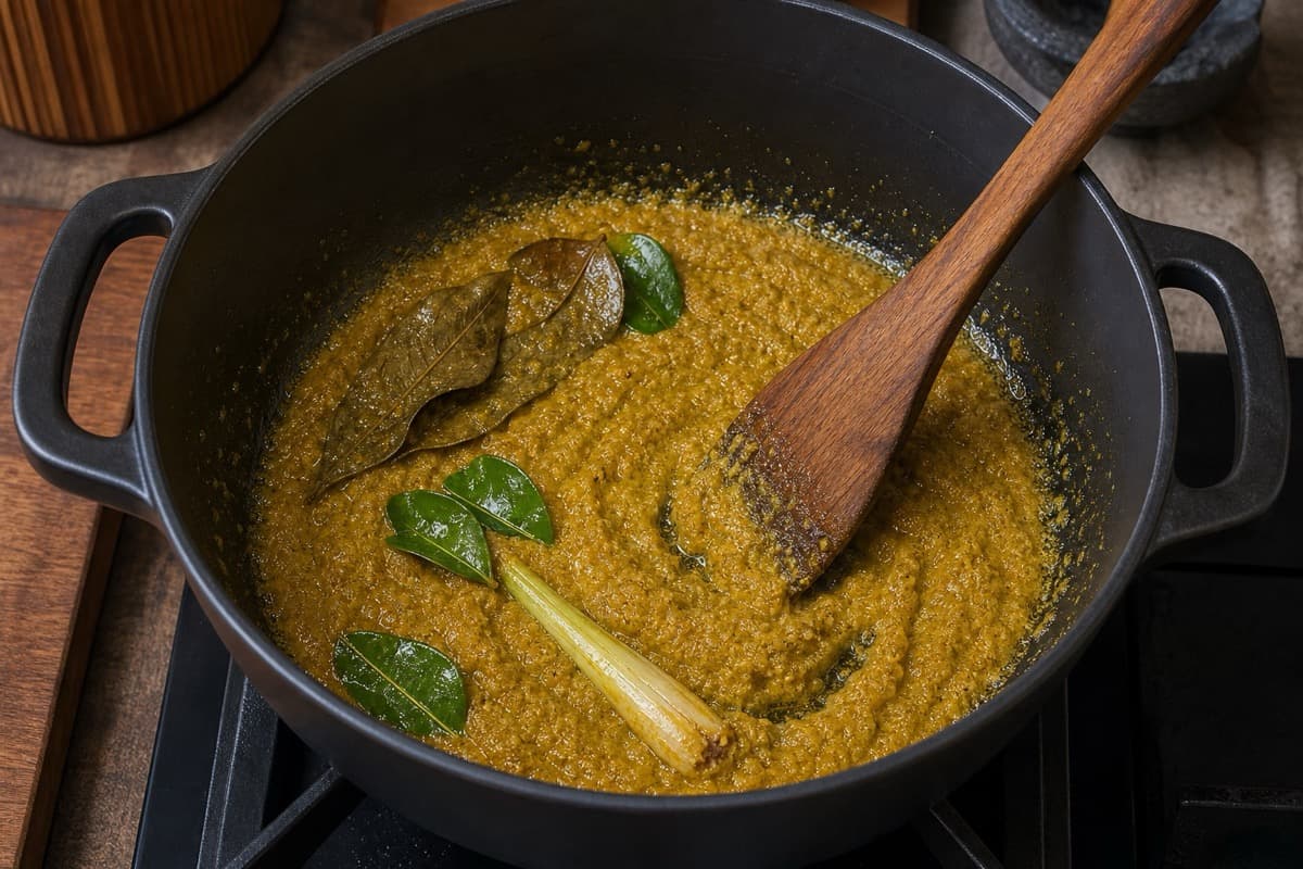 Iga Sapi Goreng Madu, stage 1: Blend and fully fry the bumbu