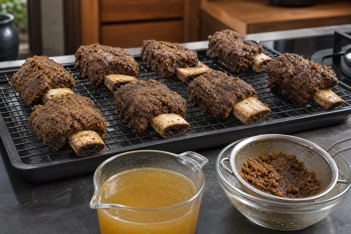 Iga Sapi Goreng Madu, stage 4: Reserve stock and dry every rib