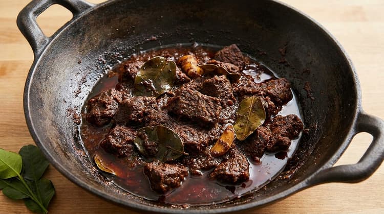 Rendang method step 5, Rest before serving: The paste looks darker and tighter after resting.