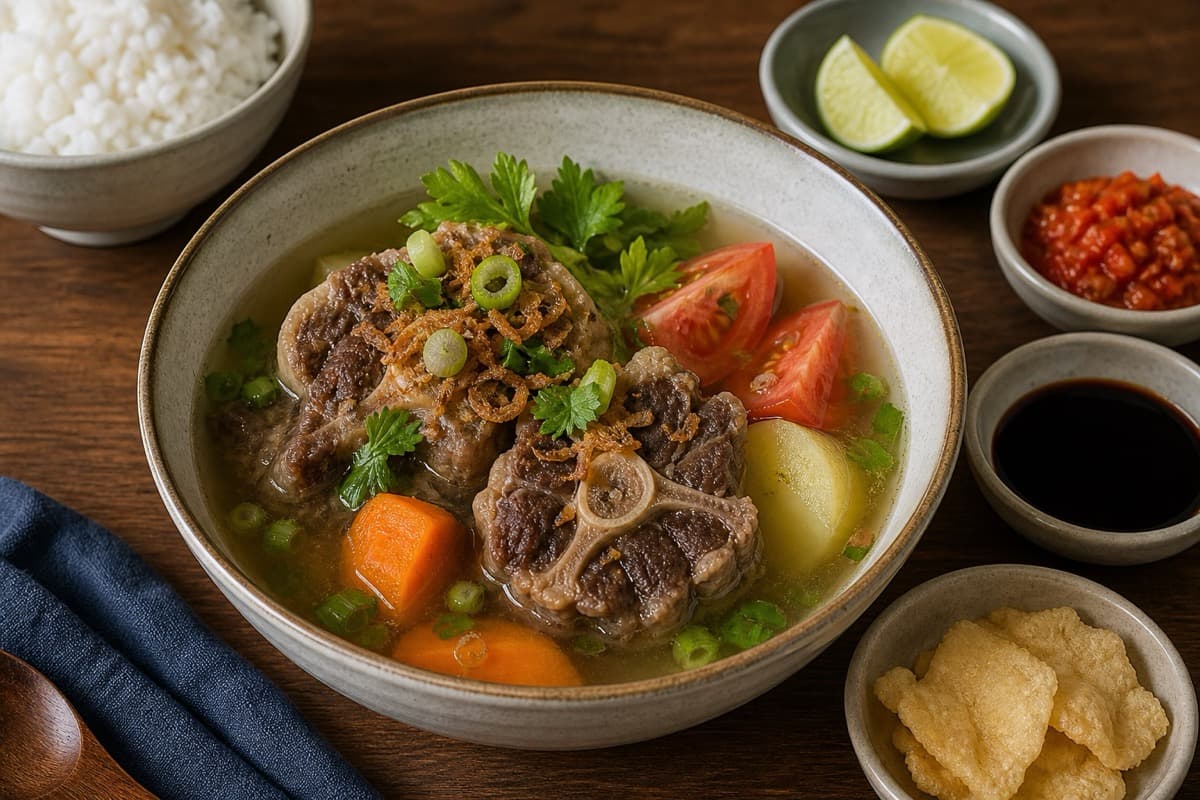 Sop Buntut, stage 7: Finish fresh and serve separately