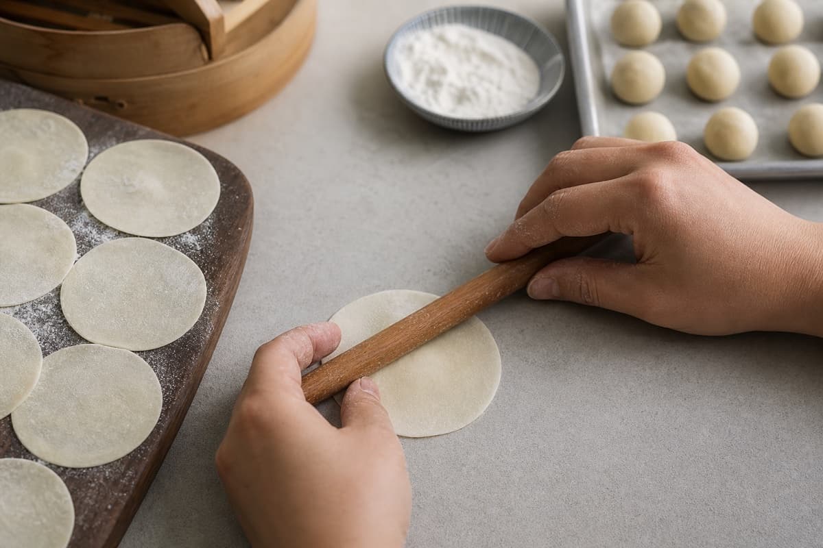 Xiao Long Bao, stage 4: Roll a thin edge and stronger centre