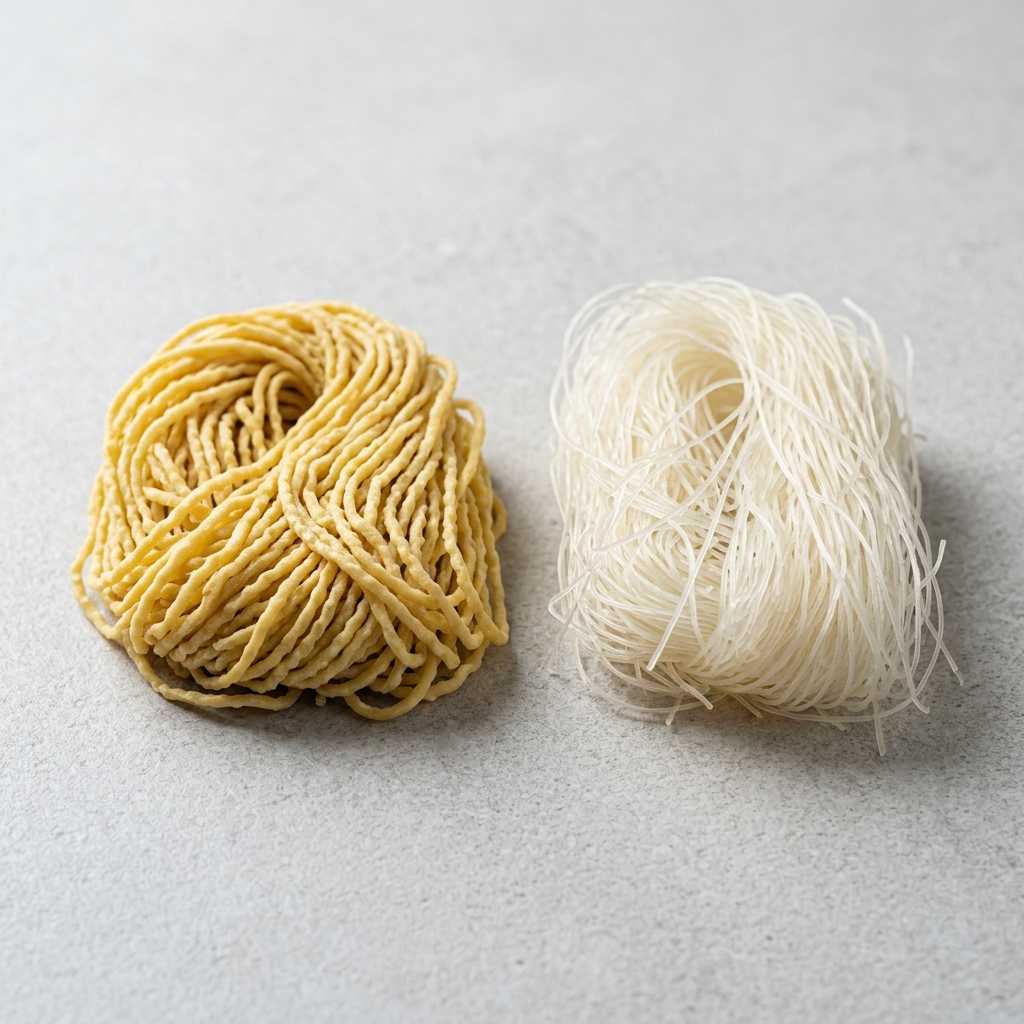 Egg noodles or rice vermicelli