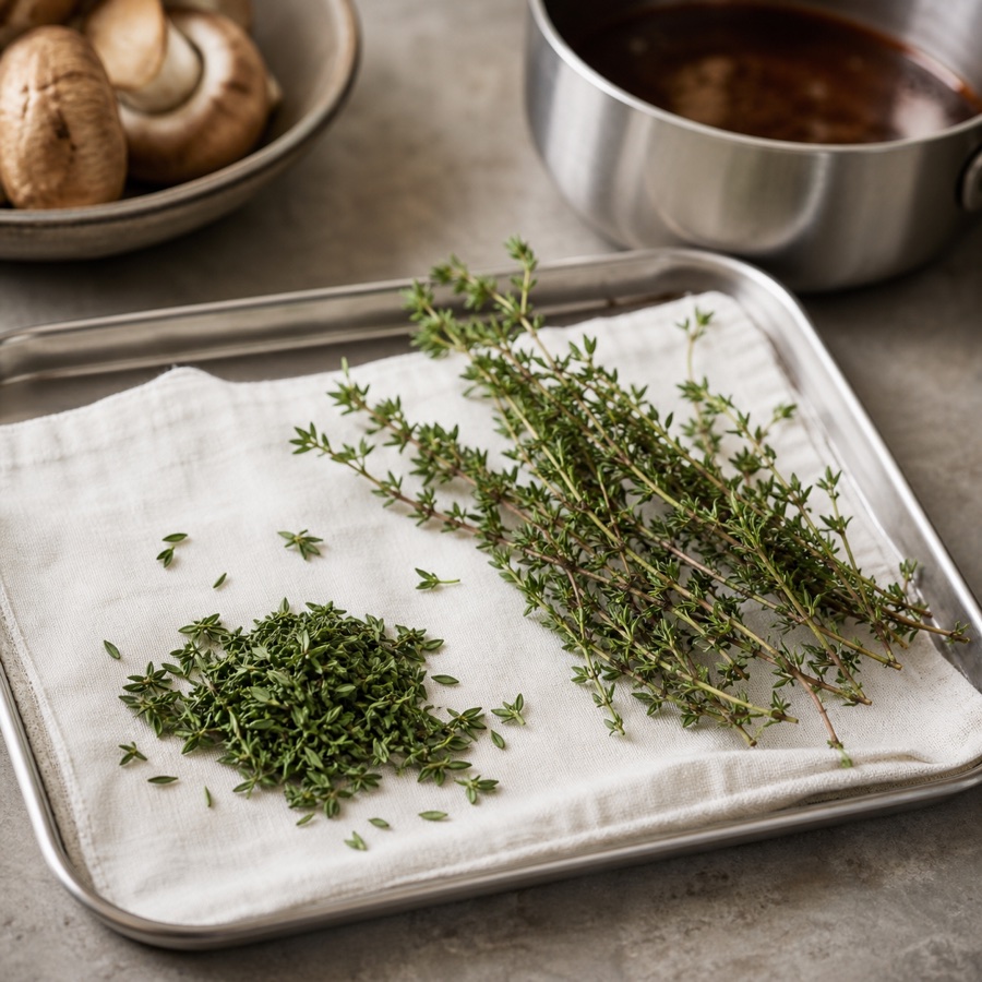 Fresh thyme leaves and sprig