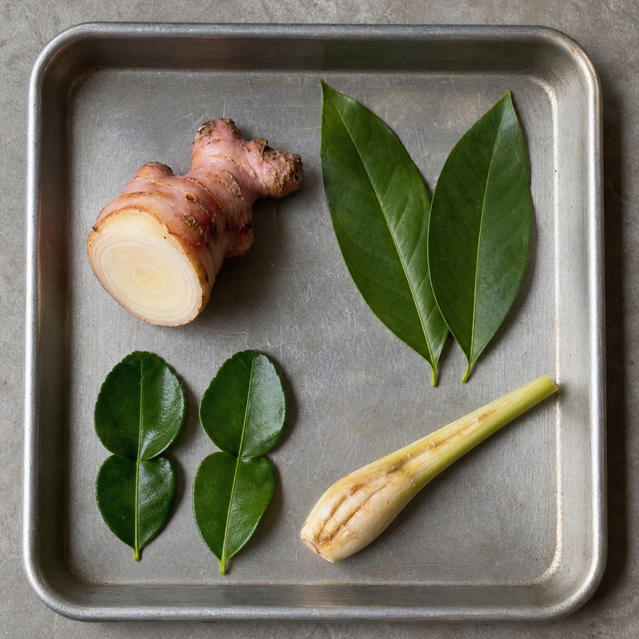 Iga Sapi Goreng Madu: galangal, salam, lime leaf, and lemongrass