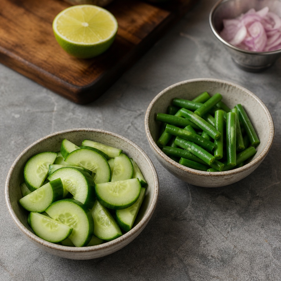 Cucumber or blanched green beans ingredient identification reference