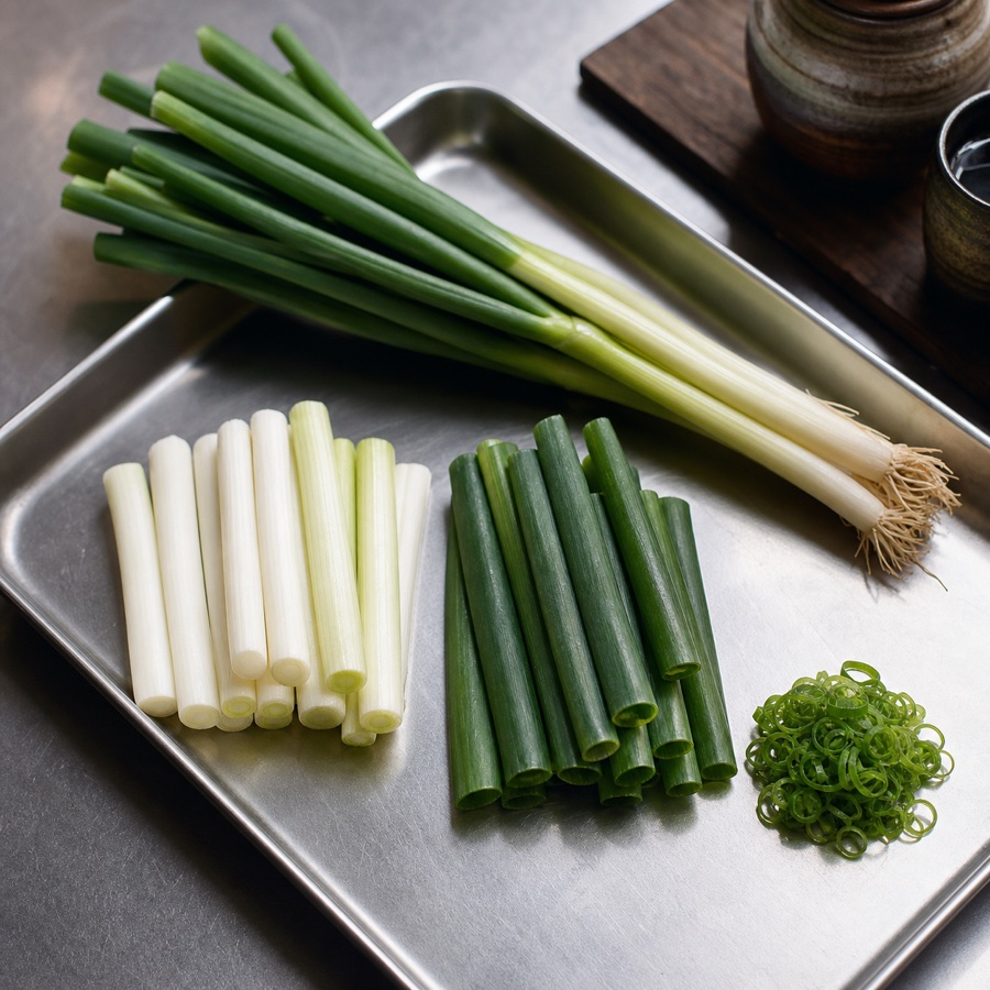 Scallions, whites and greens divided ingredient identification reference