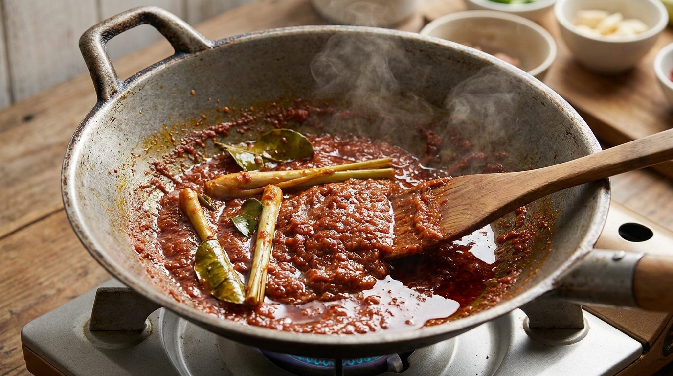 Rendang, stage 2 prototype reference: Fry until glossy