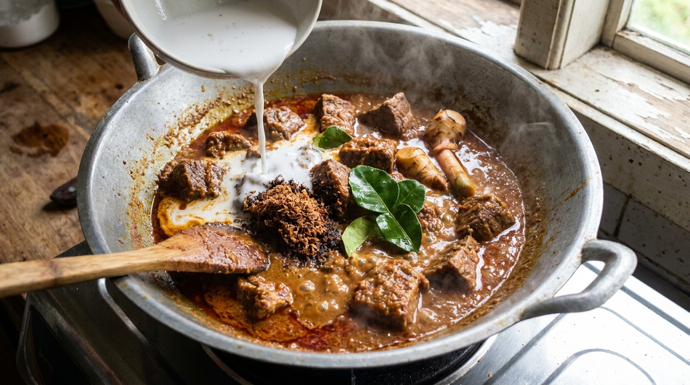 Rendang, stage 3 prototype reference: Braise the beef