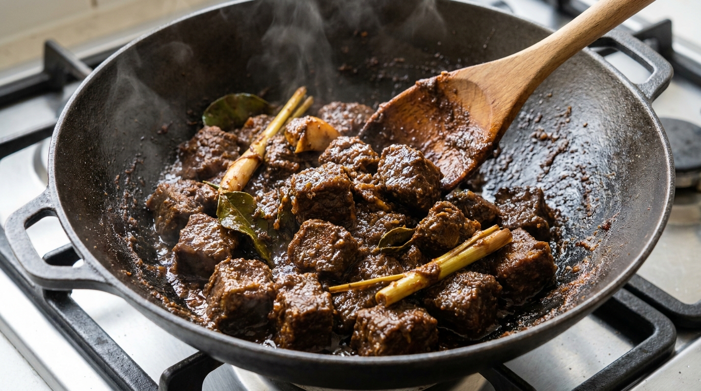 Rendang, stage 4 prototype reference: Reduce to dry rendang